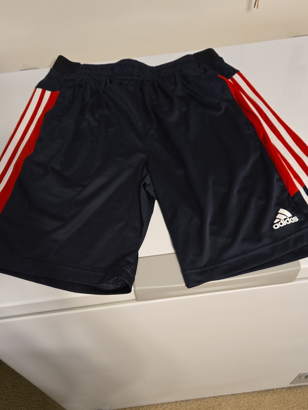 adidas Navy Athletic Shorts with Red Side Panels